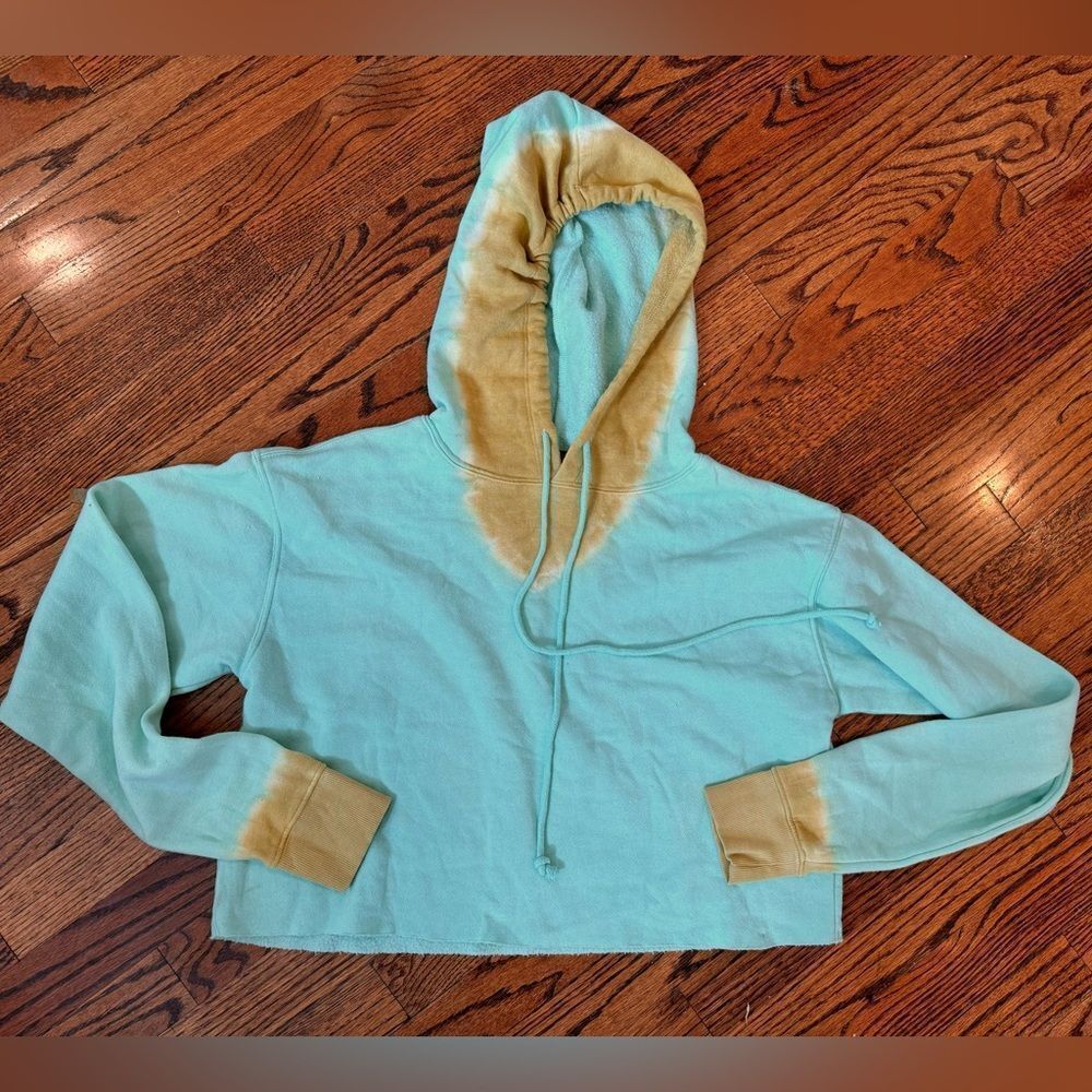 WILD FABLE Mint Green Tan Tie Dye Cropped Hoodie Sweatshirt XS